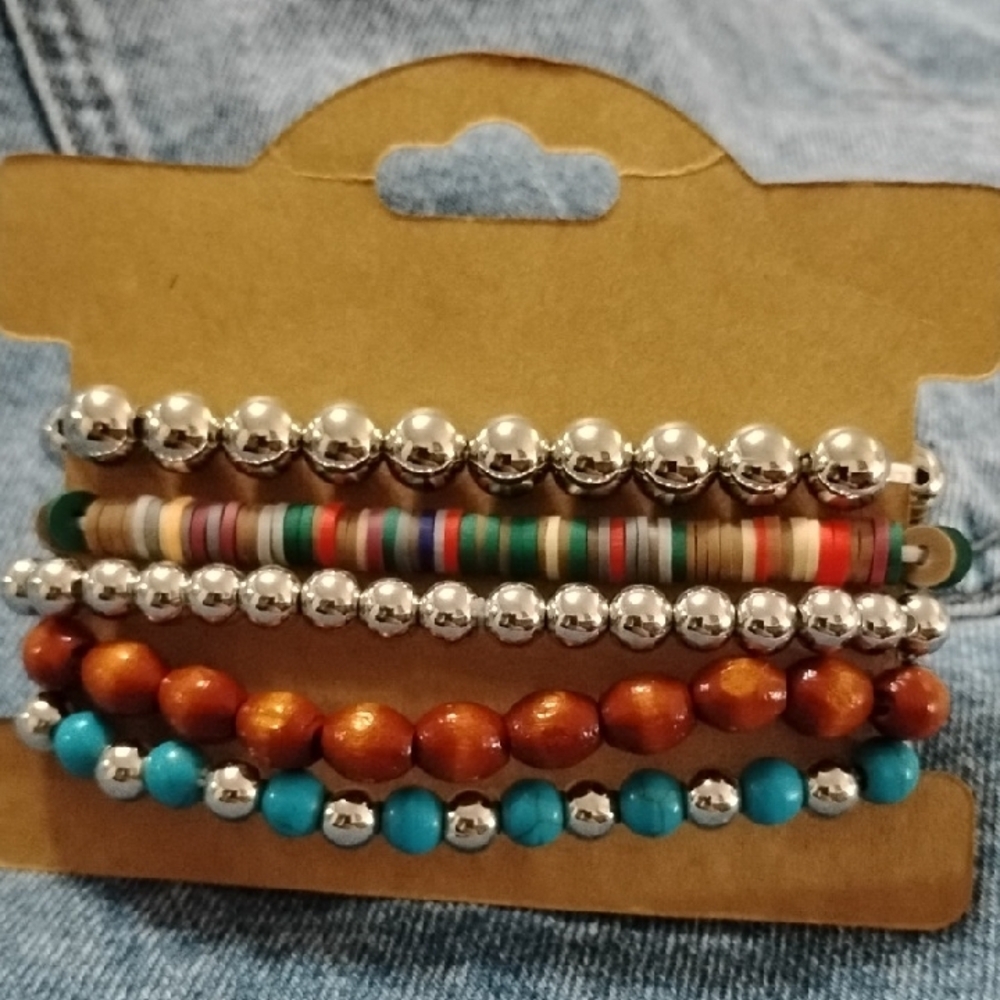 Chic Turquoise and Silver Charm Bracelet Set - Picture 2 of 5